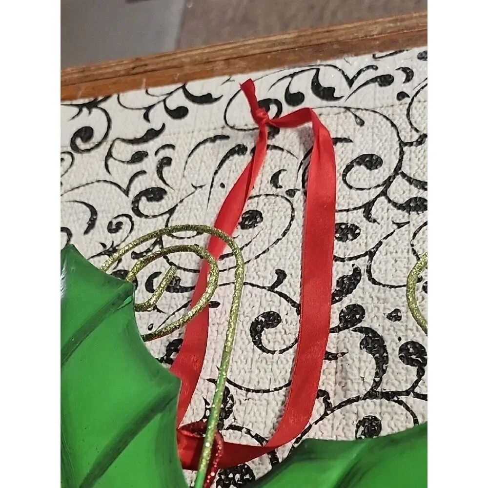 Holiday Red Polka Dot Bow with Green Holly Door Decration